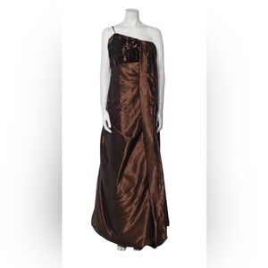 One-Shoulder Brown Maxi Dress - Women's Evening Gown